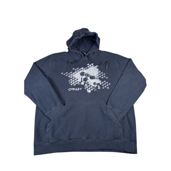 Oakley Men’s Navy Hoodie Palm Tree Graphic Large Kangaroo Pocket Streetwear Cozy - Picture 1 of 8